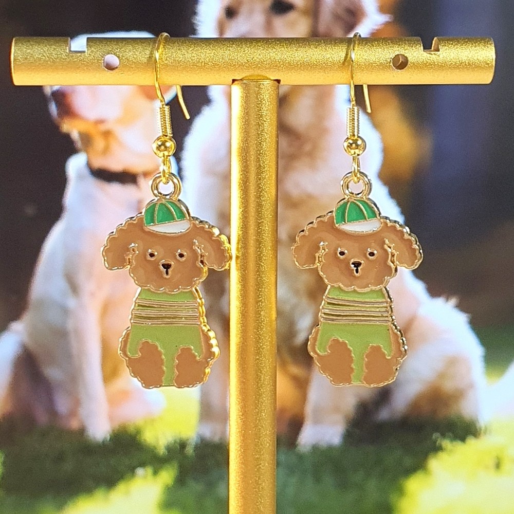 Dog Enamel Gold Metal Earings